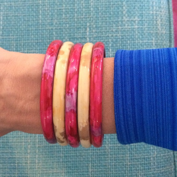 Set of five bangles- pink and ivory