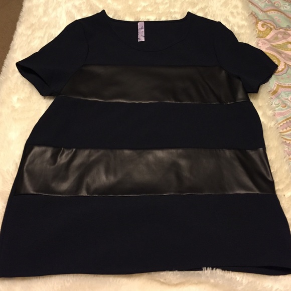 Navy crepe top with pleather panels