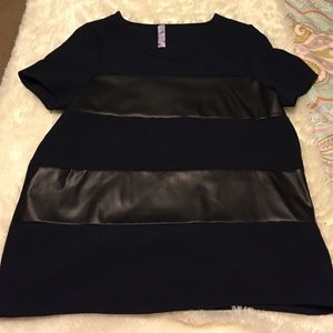 Navy crepe top with pleather panels