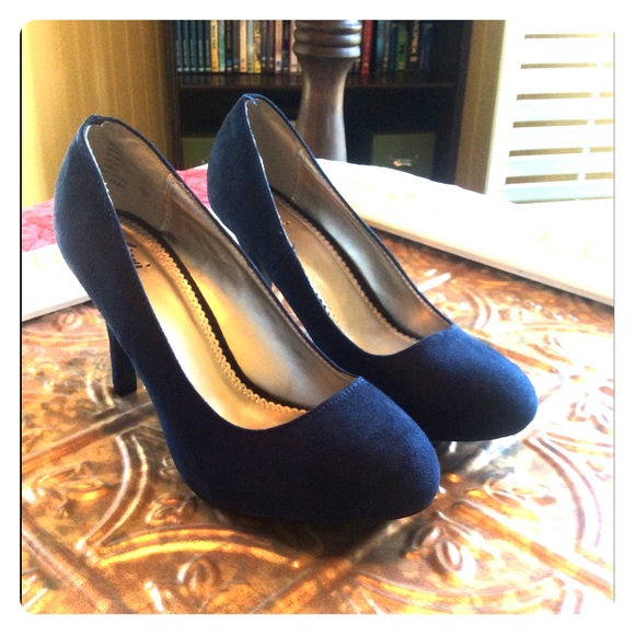 Dark Blue Faux Suede Heels