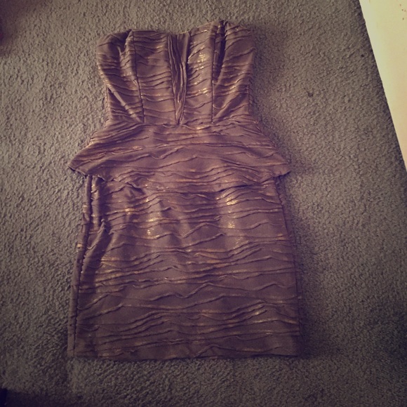 Strapless taupe mini dress