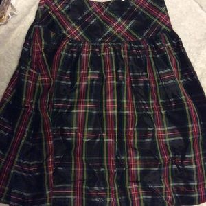 Lands' End Black Plaid Flare SILK Skirt