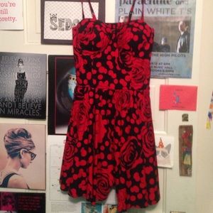 red and black flower print dress
