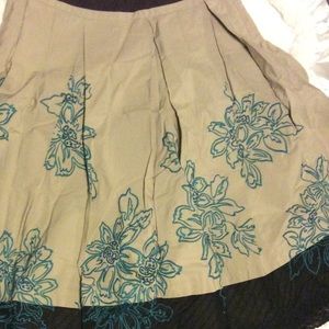 Vintage Floreat Khaki Flare Embroidered Skirt