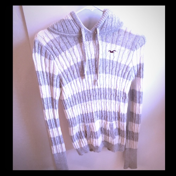 Cream and light grey striped hooded sweater