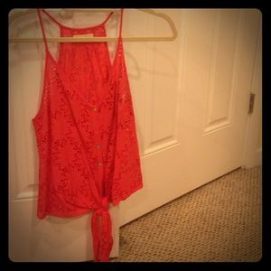 Orange eyelet sleeveless top