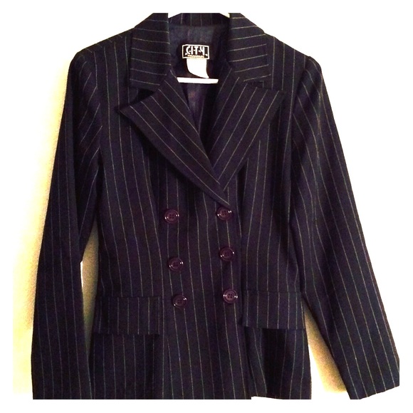 City Triangle Navy Pinstripe Suit - sz 3