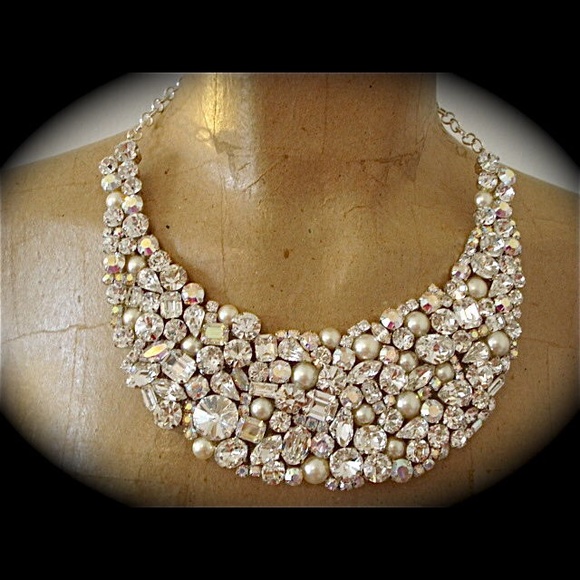 Crystal And Pearl Bridal Statement Necklace - Picture 2 of 3