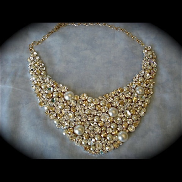 Crystal And Pearl Bridal Statement Necklace - Picture 3 of 3