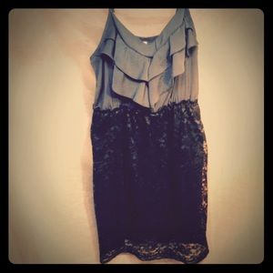 Chula ration blue silk and black lace dress