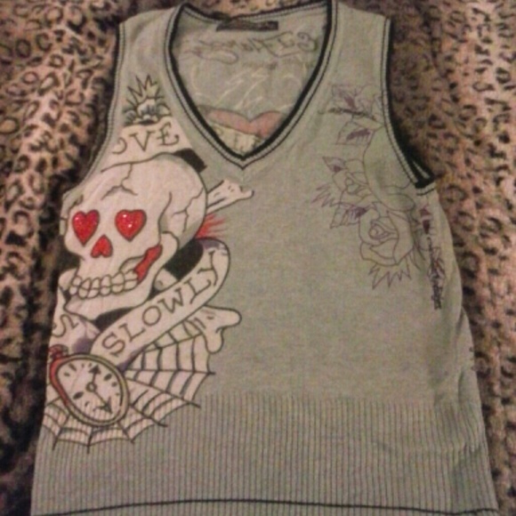 Ed hardy Rhinestone sweater vest