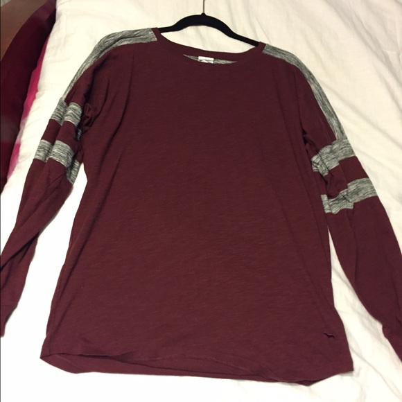 Burgundy and Grey long sleeved shirt from pink