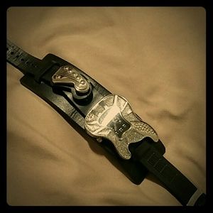 Leather and crystal guitar watch