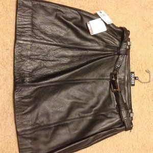 Black Genuine leather mini skirt