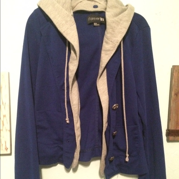 Forever21 attachable hooded royal blue blazer