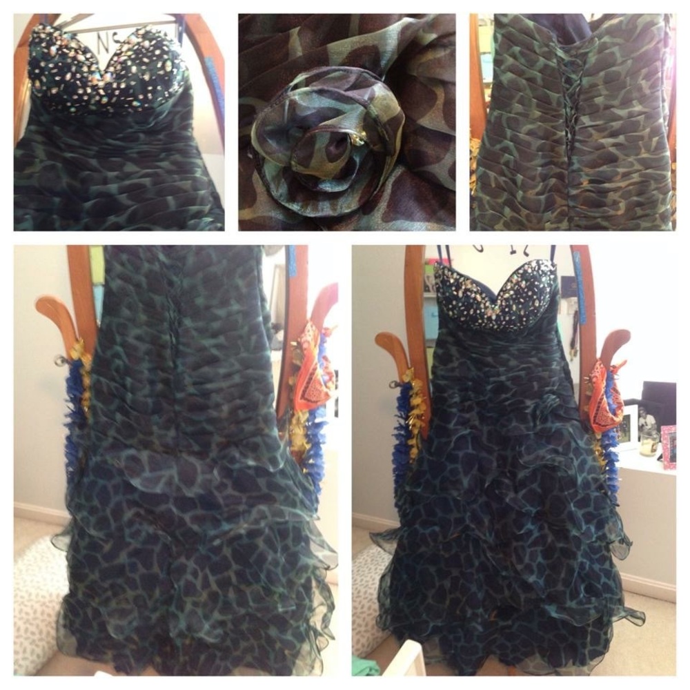 Gorgeous blue, green, and yellow prom dress