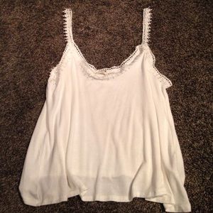 White Cropped Tank Top with Lace Trim
