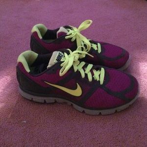 Nike purple and neon yellow running sneakers