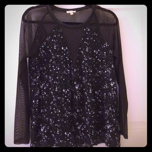 Cute sheer black long sleeve printed top