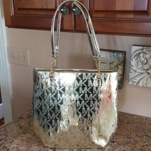Michael Kors Chain Tote Bag MIRROR METALLIC  GOLD
