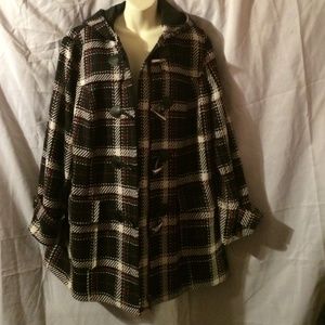 Red/black/white hooded coat