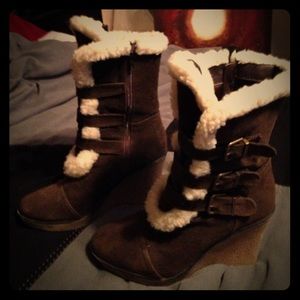 Brown suede Mid-calf  wedge