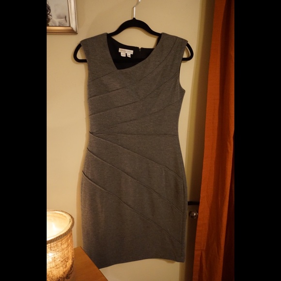 Asymmetrical Neckline Grey Knit Dress