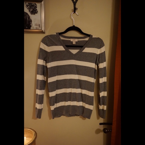Grey and White Horizontal Stripe Top