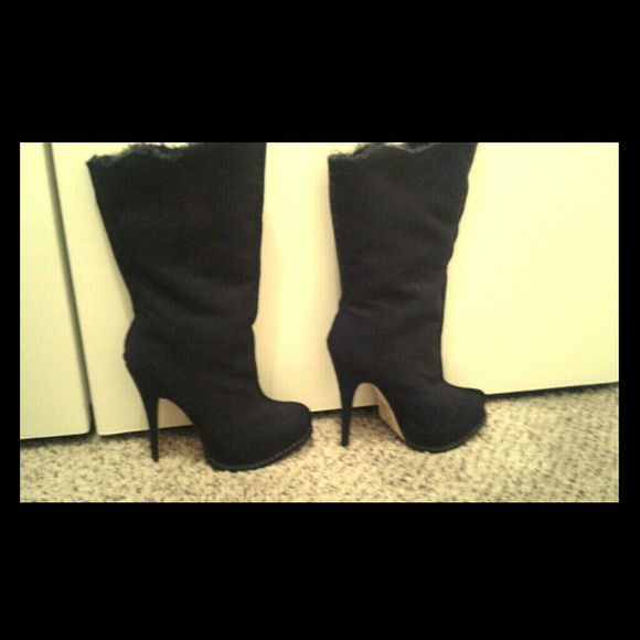 5 inch heel black suede boots