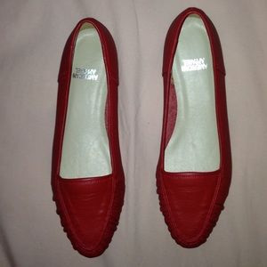 American Apparel red leather pleated loafers