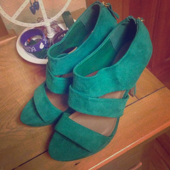Green suede high heels