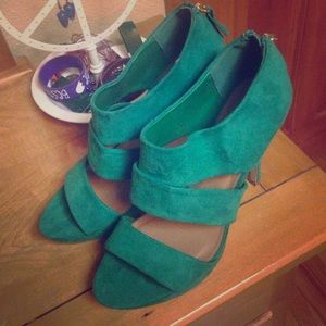 Green suede high heels