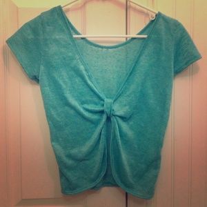 Open back teal T shirt