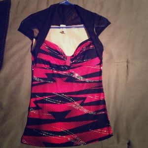 Pink black sparkle sheer top shirt