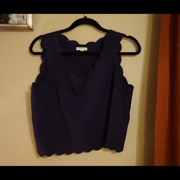 Navy Scalloped Crop Top