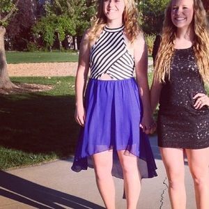 Blue and striped high low dress