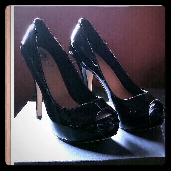 Vince Camuto peep toe patent leather black.