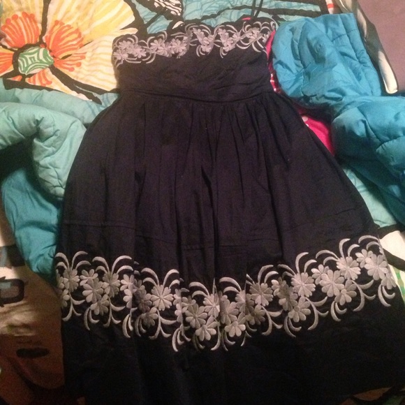 Strapless blue dress with silver accents