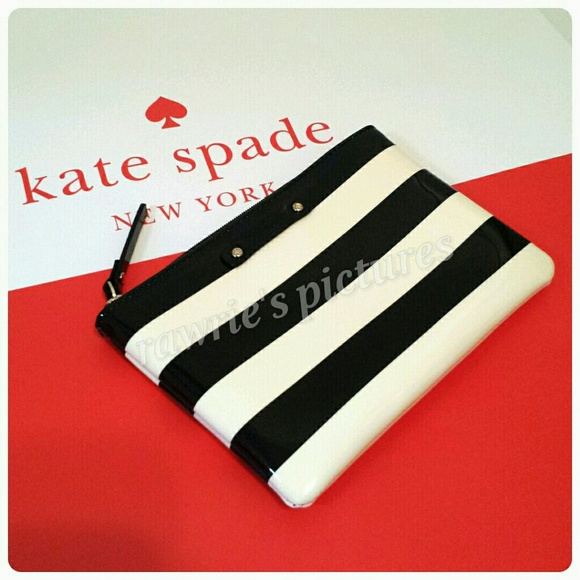 kate spade Handbags - New Kate Spade small zip pouch black white stripes