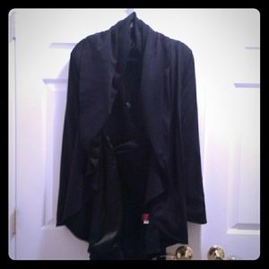 Cowl neck open front jacket with belt