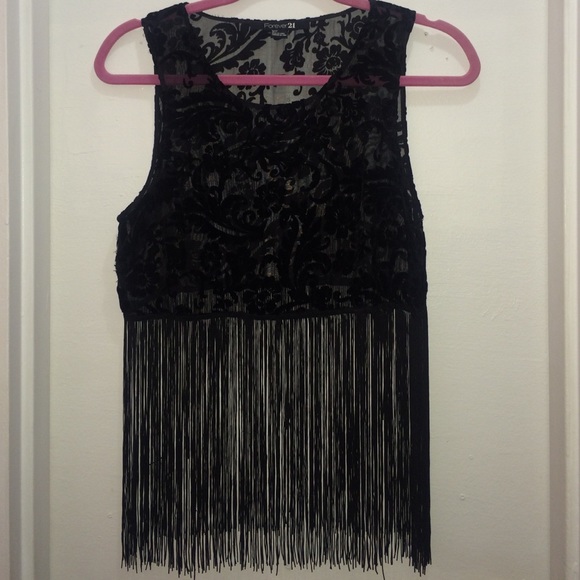 Fringe Sheer/Velvet Crop Top