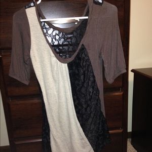 Day Trip. Half sleeve brown black lace shirt