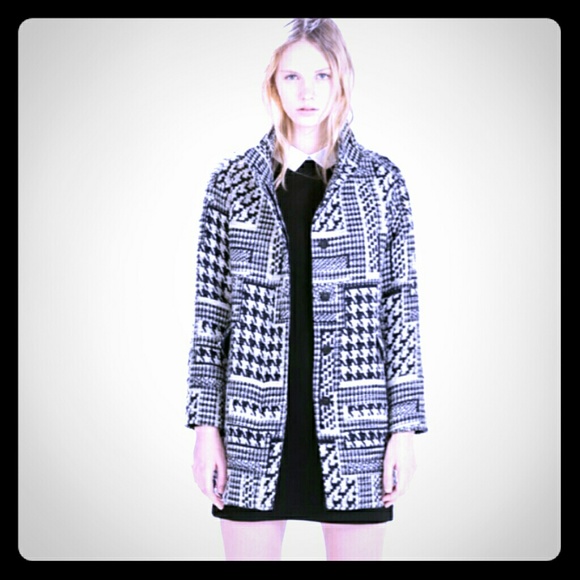 Dark navy & ecru wool coat worn 2xs euc - Picture 1 of 1