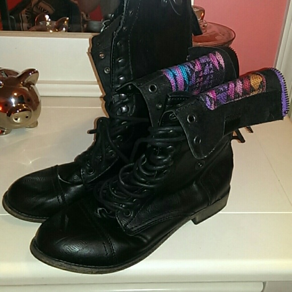 Rampage black leather combat boots