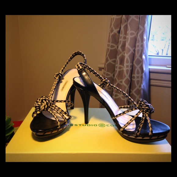 Beige with Black  Maxstudio Strap Heel Sandals