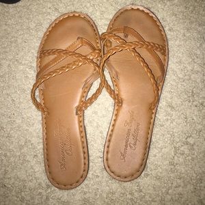 American Eagle Tan Strappy Flip Flops.