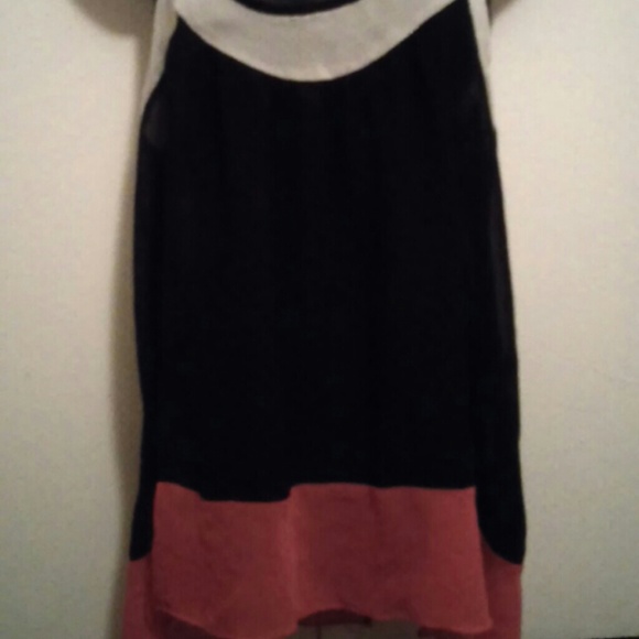 Sheer white black and peach top with split in back