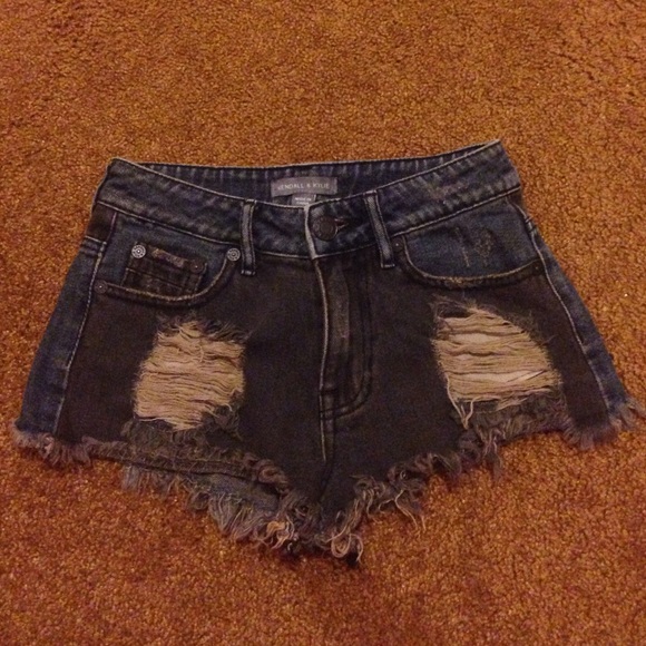 Black and blue denim shorts - Picture 1 of 2