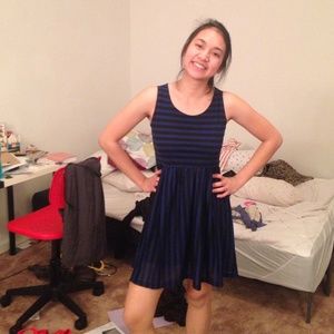 Black and blue striped dress