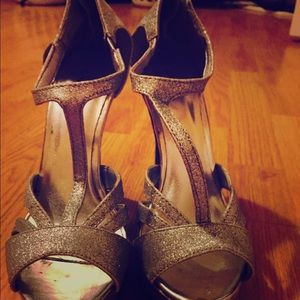 Silver glittery heels.